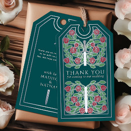 Etiqueta Para Presente Espada Prateada Medieval Verde Casamento Obrigado