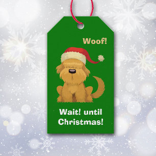 Etiqueta Para Presente Espera bonito do filhote de cachorro do papai noel