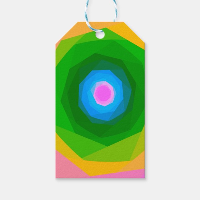 Etiqueta Para Presente Espiral Geométrica em Verde e Azul (Frente)