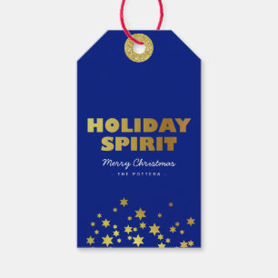 Etiqueta Para Presente Espírito de Natal Azul e Dourado de Natal divert
