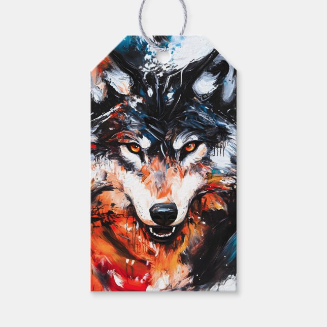 Etiqueta Para Presente Espírito Selvagem Abstrato Lobo (Frente)