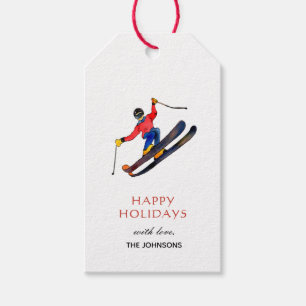 Etiqueta Para Presente Esportes de Inverno de Esqui de Aquarela Feriado