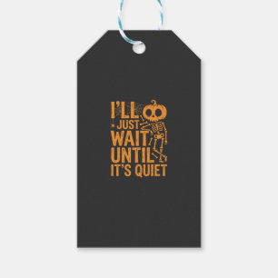 Etiqueta Para Presente Esqueleto engraçado de Halloween esperando por um