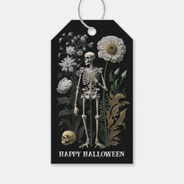 Etiqueta Para Presente Esqueleto Floral Gótico | Halloween Vintage Sombri