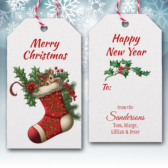 Etiqueta Para Presente Esquilo Castanho-de-Natal Bonito (Criador carregado)