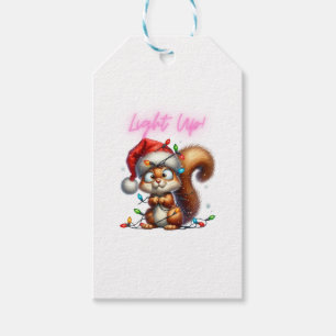 Etiqueta Para Presente Esquilo de Natal com Luzes Festivas