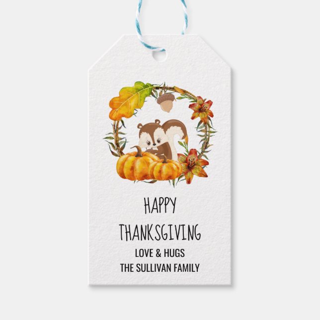 Etiqueta Para Presente Esquilo e Pumpkins Rua Russa (Frente)