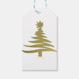 Etiqueta Para Presente Estêncil da árvore de Natal Dourado em branco