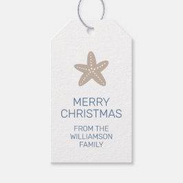 Etiqueta Para Presente Estilo Costeiro da Família Feliz de Natal