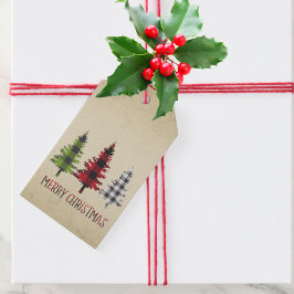 Etiqueta Para Presente Estilo do País Búfalo Xadrez Árvores de Natal