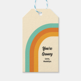 Etiqueta Para Presente Estilo Groovy Rainbow 1970s Turquoise Laranja e Do