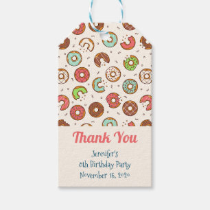 Etiqueta Para Presente Estilo Retro Fofo Padrão de Donut Colorido Obrigad