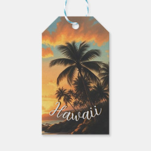 Etiqueta Para Presente Estilo Vintage Havaiano Viagem Costa Mar Pôr-do-So