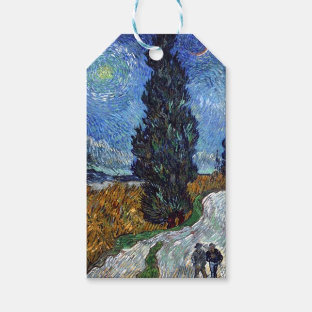 Etiqueta Para Presente Estrada com Ciprestes Impressionismo de Van Gogh (Frente)