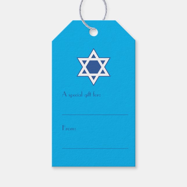 Etiqueta Para Presente Estrela Azul e Branca de David (Frente)