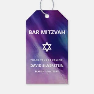 Etiqueta Para Presente Estrela Azul Roxa Moderna Bar Mitzvah Hebraico Dav