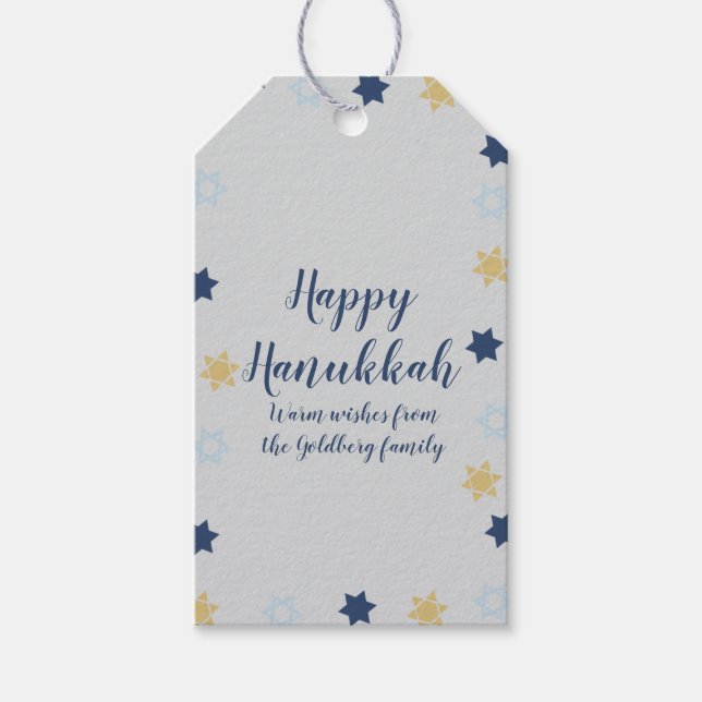 Etiqueta Para Presente Estrela de Davi | Hanukkah Azul e Dourado Fofo (Frente)