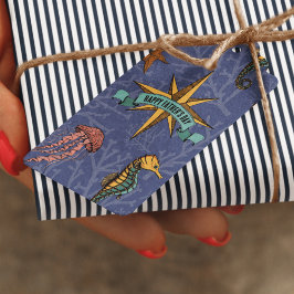 Etiqueta Para Presente Estrela Náutica Animal do Oceano Marinho