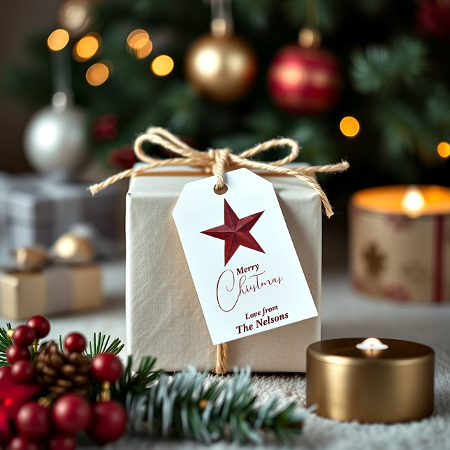 Etiqueta Para Presente Estrela rústica Feliz Natal personalizado (Criador carregado)