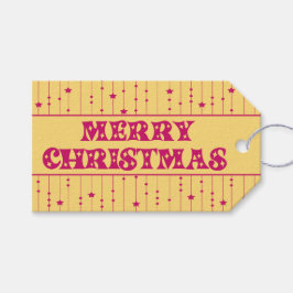 Etiqueta Para Presente Estrelas Brilhantes Amarelas e Magenta Feliz Natal