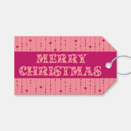Etiqueta Para Presente Estrelas Brilhantes Rosa e Magenta Feliz Natal