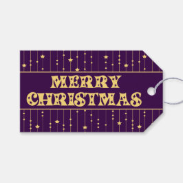 Etiqueta Para Presente Estrelas Brilhantes Roxas e Amarelas Feliz Natal