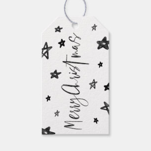 Etiqueta Para Presente Estrelas do Feliz Natal preto corajoso & branco