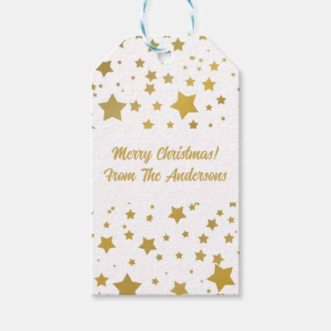 Etiqueta Para Presente Estrelas Douradas Elegantes Personalizadas Feliz N (Frente)
