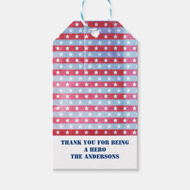 Etiqueta Para Presente Estrelas e Stripes Bandeira Americana Patriótica (Frente)