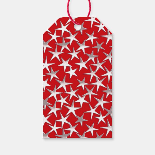Etiqueta Para Presente Estrelas prateadas em vermelho profundo (Frente)