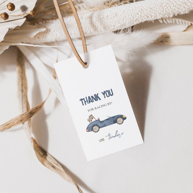 Etiqueta Para Presente Etiqueta de Presente Azul do Marinho de Carro Race (Criador carregado)