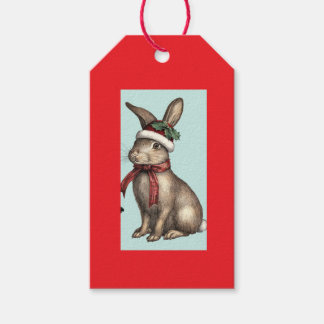 ETIQUETA PARA PRESENTE ETIQUETA DE PRESENTE COELHO COM CHAPÉU DE NATAL