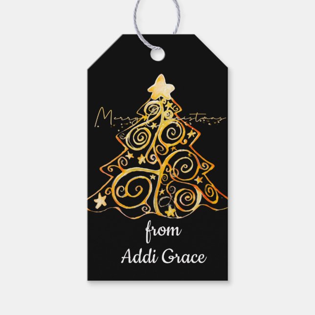 Etiqueta Para Presente Etiqueta de presente da árvore de Natal Dourada el (Frente)