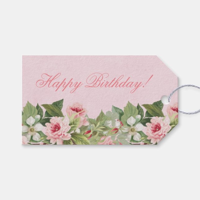 Etiqueta Para Presente Etiqueta de presente de aniversário feliz floral e (Frente (horizontal))