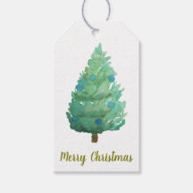 Etiqueta de Presente de Árvore de Natal Aquarela