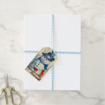 Etiqueta de presente de boneco de neve em aquarela