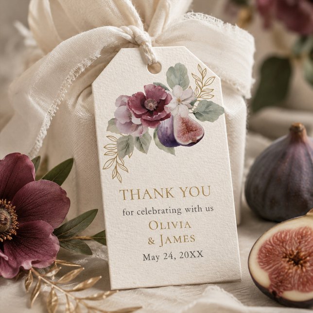 Etiqueta Para Presente Etiqueta de Presente de Casamento Botânico Ameixa  (Plum & Olive Botanical Wedding Favor Tag)