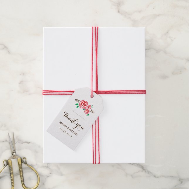 Etiqueta Para Presente Etiqueta de presente de casamento de flor de rosa  (Com cordão)