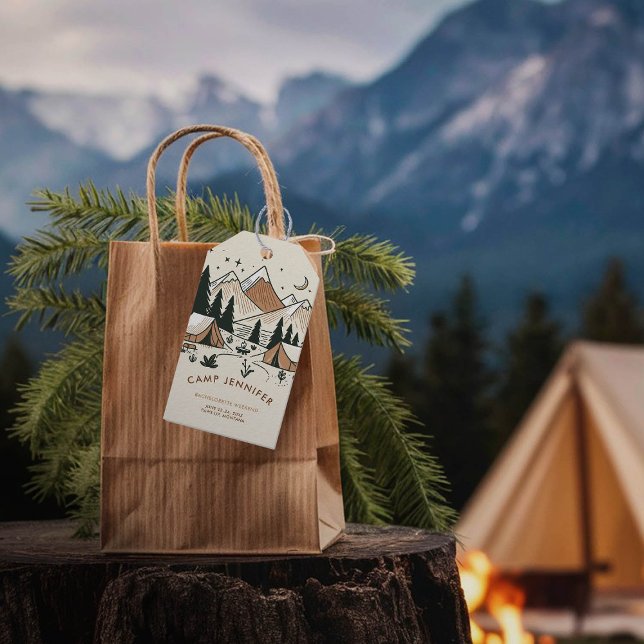 Etiqueta Para Presente Etiqueta de Presente de Festa de solteira Terrestr (camping bachelorette party gift favor tag bach earth colors beige brown)