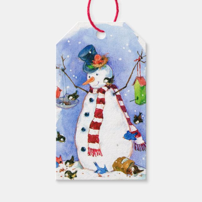 Etiqueta Para Presente Etiqueta de Presente de Homem de Neve de Feriado (Frente)