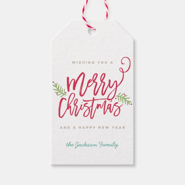 Etiqueta Para Presente Etiqueta de Presente de Natal Brilhante com Script (Frente)