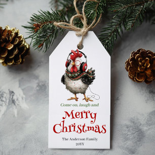 Etiqueta Para Presente Etiqueta de Presente de Natal com Galinhas em Aqua
