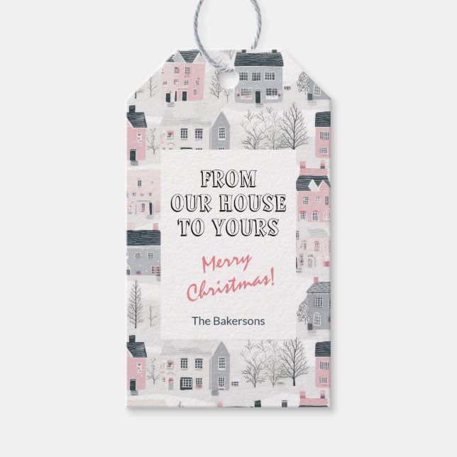 Etiqueta Para Presente Etiqueta de presente de Natal da Cinza branca rosa (Frente)