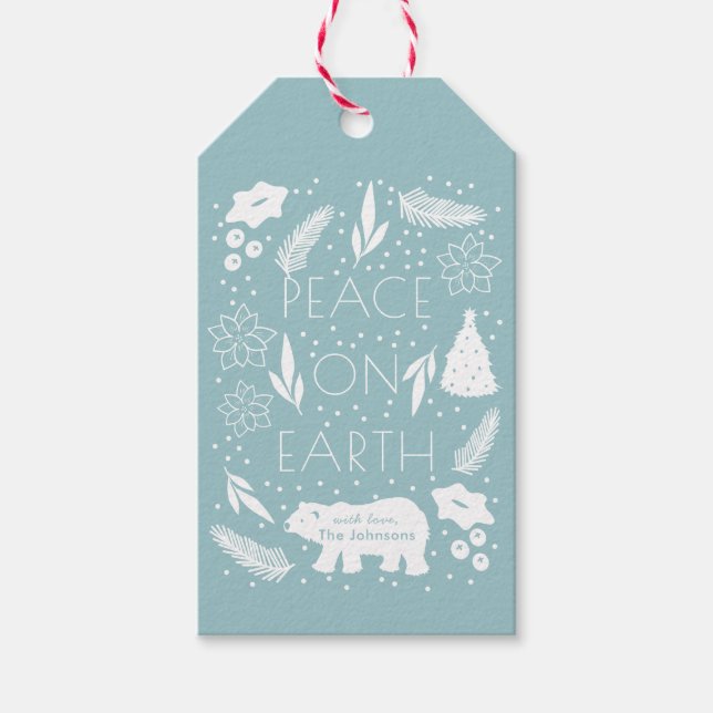Etiqueta Para Presente Etiqueta de presente de Natal da Folhagem Azul do  (Frente)