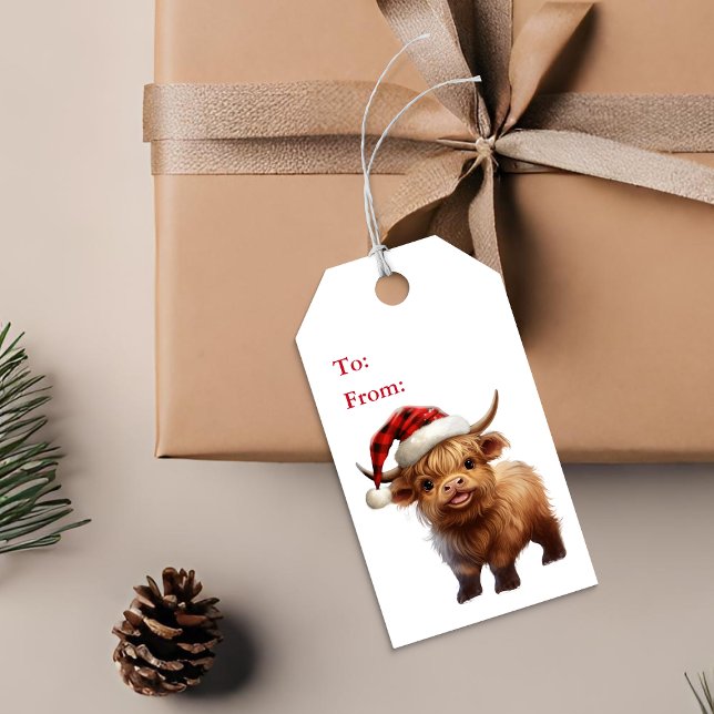 Etiqueta Para Presente Etiqueta de presente de Natal da Highland Cow Moo- (Criador carregado)