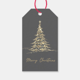Etiqueta Para Presente Etiqueta de presente de Natal de cinza Árvore de