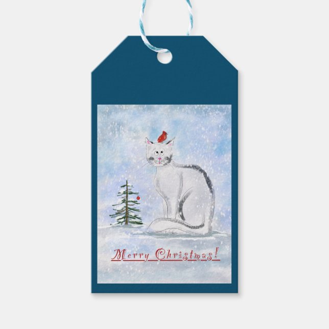 Etiqueta Para Presente Etiqueta de Presente de Natal de Gato (Frente)