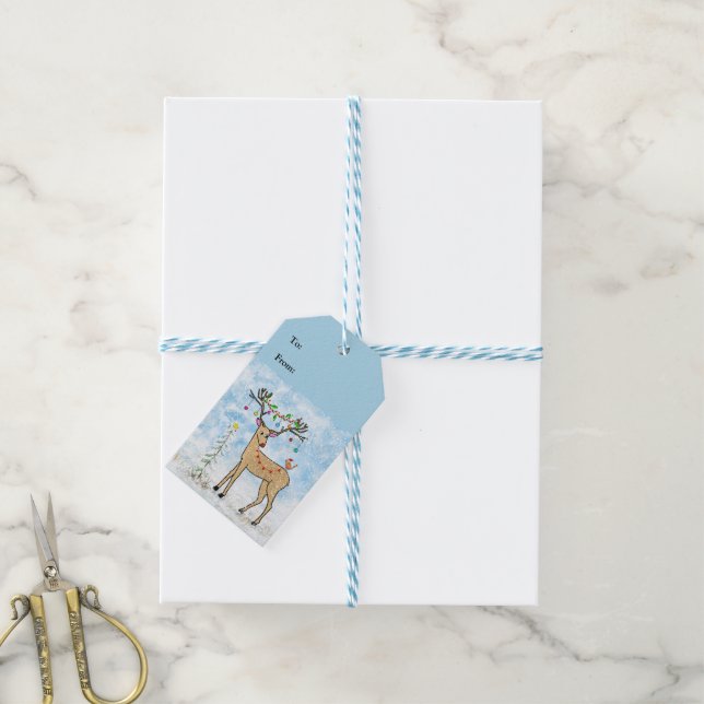 Etiqueta Para Presente Etiqueta de Presente de Natal de Veado (Com cordão)