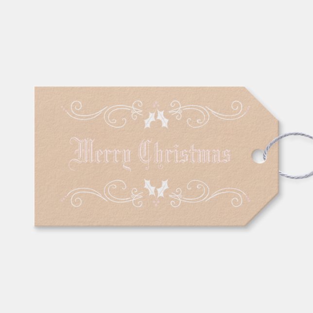 Etiqueta Para Presente Etiqueta de presente de Natal Elegante White e Ros (Frente (horizontal))