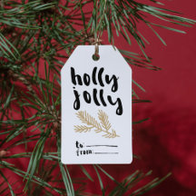 Etiqueta de Presente de Natal Holly Jolly com Galh